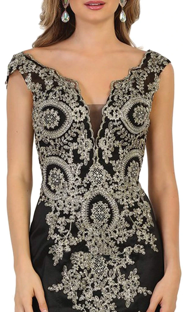 Formal Gowns May Queen - RQ7602 Embellished Wide V-neck Sheath Mother Of The Bride Gown 7 Formal Gowns May Queen - RQ7602 Embellished Wide V-neck Sheath Mother Of The Bride Gown