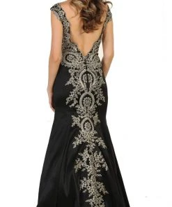 Formal Gowns May Queen - RQ7602 Embellished Wide V-neck Sheath Mother Of The Bride Gown 11 Formal Gowns May Queen - RQ7602 Embellished Wide V-neck Sheath Mother Of The Bride Gown