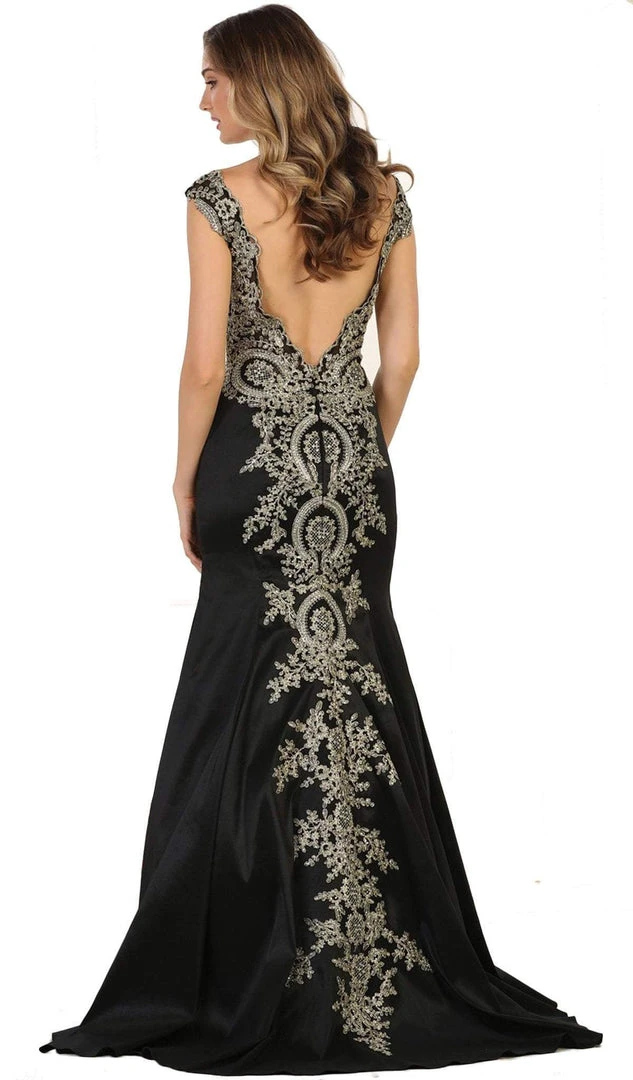 Formal Gowns May Queen - RQ7602 Embellished Wide V-neck Sheath Mother Of The Bride Gown 6 Formal Gowns May Queen - RQ7602 Embellished Wide V-neck Sheath Mother Of The Bride Gown