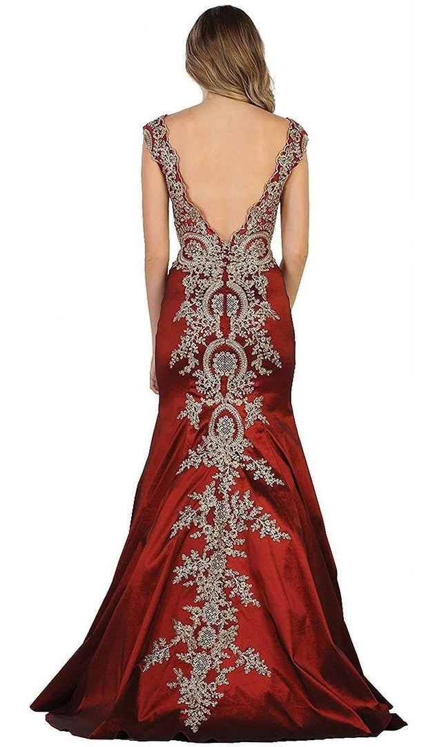 Formal Gowns May Queen - RQ7602 Embellished Wide V-neck Sheath Mother Of The Bride Gown 4 Formal Gowns May Queen - RQ7602 Embellished Wide V-neck Sheath Mother Of The Bride Gown