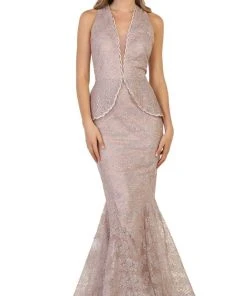 May Queen - RQ7608 Applique Deep Halter V-neck Mermaid Dress 12 May Queen - RQ7608 Applique Deep Halter V-neck Mermaid Dress