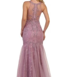 May Queen - RQ7623 Crystal Beaded Illusion Lace Trumpet Gown Formal Gowns