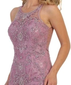 May Queen - RQ7623 Crystal Beaded Illusion Lace Trumpet Gown Formal Gowns