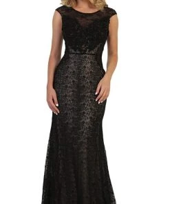 May Queen - RQ7628 Applique Cap Sleeve Bateau Trumpet Dress