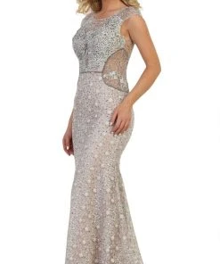 May Queen - RQ7628 Applique Cap Sleeve Bateau Trumpet Dress