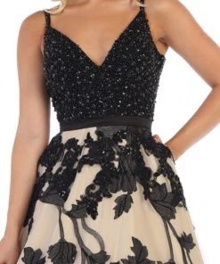 Formal Gowns May Queen - RQ7636 Embellished Plunging V-neck A-line Dress 12 Formal Gowns May Queen - RQ7636 Embellished Plunging V-neck A-line Dress