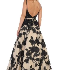 Formal Gowns May Queen - RQ7636 Embellished Plunging V-neck A-line Dress 11 Formal Gowns May Queen - RQ7636 Embellished Plunging V-neck A-line Dress