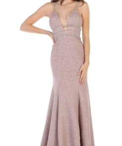 May Queen - RQ7638 Crystalline Tri-Band Plunging Trumpet Gown 12 May Queen - RQ7638 Crystalline Tri-Band Plunging Trumpet Gown