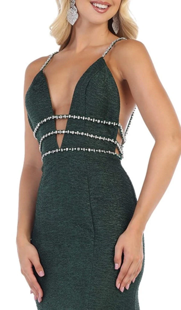 May Queen - RQ7638 Crystalline Tri-Band Plunging Trumpet Gown 5 May Queen - RQ7638 Crystalline Tri-Band Plunging Trumpet Gown