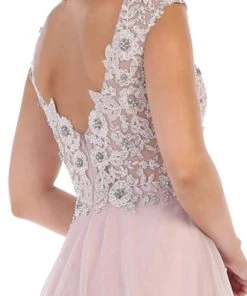 Formal Gowns May Queen - RQ7645 Floral Applique Ornate Cap Sleeve Gown 13 Formal Gowns May Queen - RQ7645 Floral Applique Ornate Cap Sleeve Gown