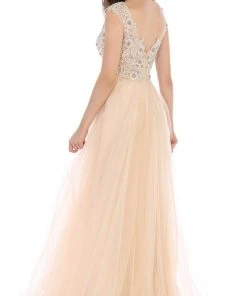 Formal Gowns May Queen - RQ7645 Floral Applique Ornate Cap Sleeve Gown 15 Formal Gowns May Queen - RQ7645 Floral Applique Ornate Cap Sleeve Gown