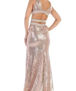 May Queen - RQ7648 Cutout Ornate Sequined High Slit Gown Formal Gowns