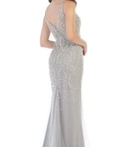 May Queen - RQ7650 Crystal Beaded V-neck Sheath Dress