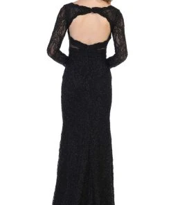 May Queen - RQ7657 Lace Plunging V Neck Evening Dress