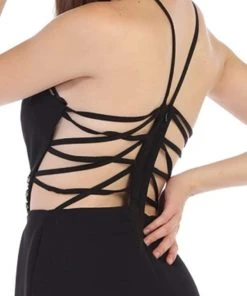 May Queen - RQ7660 Strappy Bejeweled Waist Halter Gown Formal Gowns