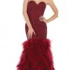May Queen - RQ7668 Strapless Crystal Ornate Feathered Tulle Gown