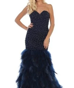 May Queen - RQ7668 Strapless Crystal Ornate Feathered Tulle Gown 15 May Queen - RQ7668 Strapless Crystal Ornate Feathered Tulle Gown