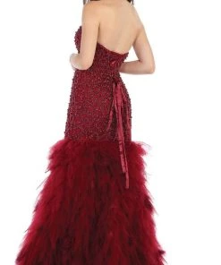 May Queen - RQ7668 Strapless Crystal Ornate Feathered Tulle Gown 12 May Queen - RQ7668 Strapless Crystal Ornate Feathered Tulle Gown