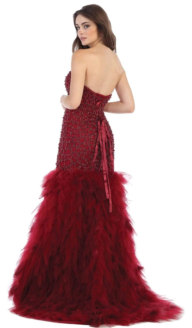 May Queen - RQ7668 Strapless Crystal Ornate Feathered Tulle Gown 5 May Queen - RQ7668 Strapless Crystal Ornate Feathered Tulle Gown