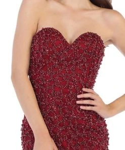 May Queen - RQ7668 Strapless Crystal Ornate Feathered Tulle Gown