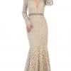 May Queen - RQ7671 Lace Long Sleeve Trumpet Dress With Train Formal Gowns