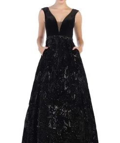 Formal Gowns May Queen - RQ7674 Embellished Plunging V-neck Ballgown