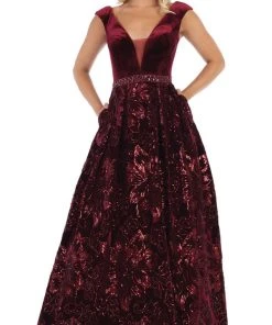 Formal Gowns May Queen - RQ7674 Embellished Plunging V-neck Ballgown