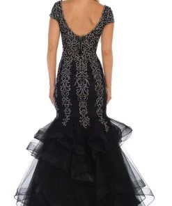 May Queen - RQ7690 Embroidered V-Neck Ruffled Mermaid Dress