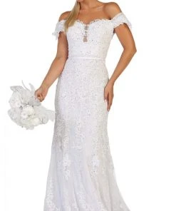 Formal Gowns May Queen - RQ7691 Embellished Off-Shoulder Trumpet Dress