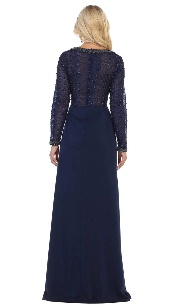 May Queen - RQ7692 Applique Long Sleeve Column Dress 10 May Queen - RQ7692 Applique Long Sleeve Column Dress