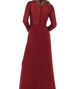 May Queen - RQ7692 Applique Long Sleeve Column Dress 12 May Queen - RQ7692 Applique Long Sleeve Column Dress