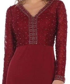 May Queen - RQ7692 Applique Long Sleeve Column Dress 11 May Queen - RQ7692 Applique Long Sleeve Column Dress