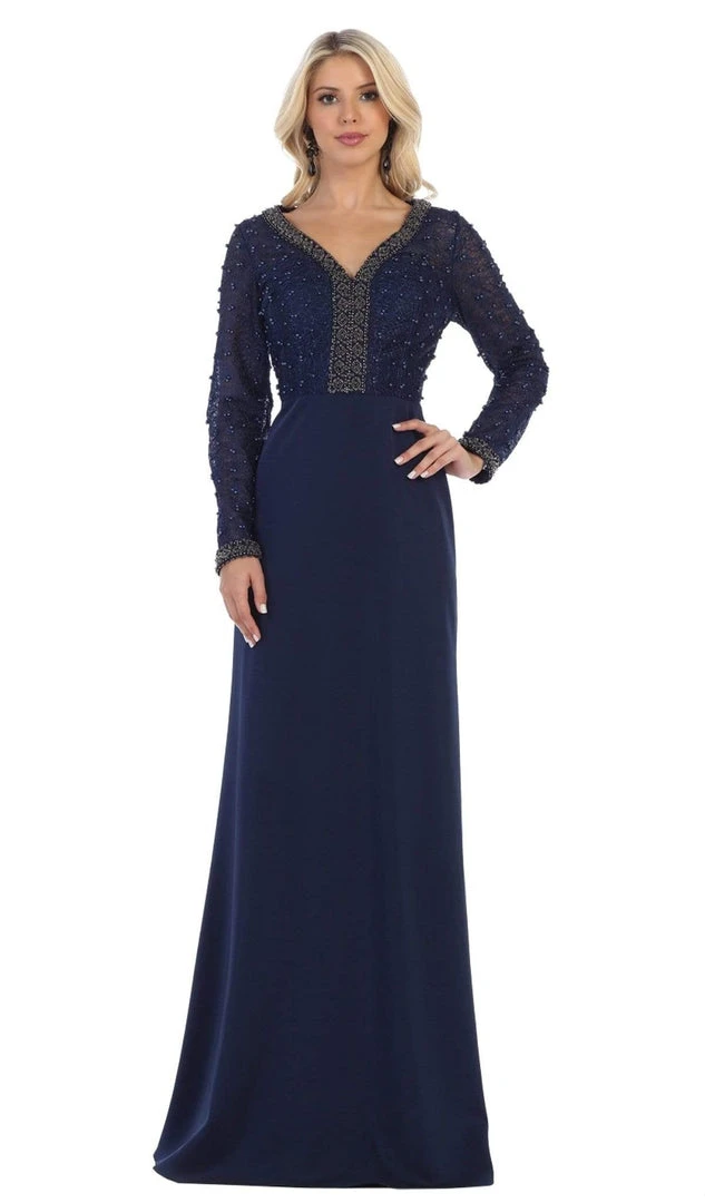 May Queen - RQ7692 Applique Long Sleeve Column Dress 9 May Queen - RQ7692 Applique Long Sleeve Column Dress