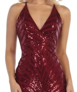 Formal Gowns May Queen - RQ7695 Embellished Plunging V-neck Sheath Dress