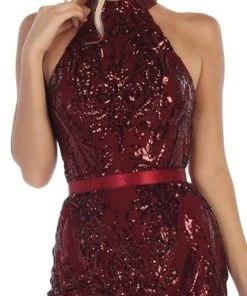 May Queen - RQ7696 Embellished High Halter Sheath Dress