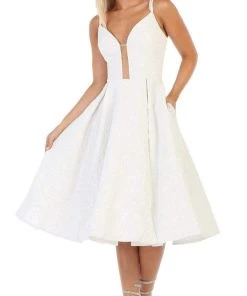 May Queen - RQ7699 Plunging Sweetheart A-Line Cocktail Dress
