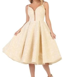 May Queen - RQ7699 Plunging Sweetheart A-Line Cocktail Dress