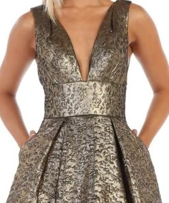 May Queen - RQ7701 Deep V-neck Pleated Ballgown With Train Formal Gowns