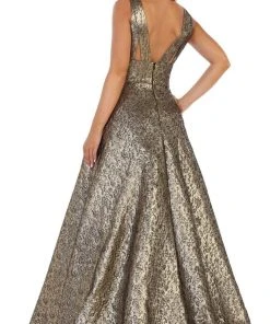 May Queen - RQ7701 Deep V-neck Pleated Ballgown With Train Formal Gowns