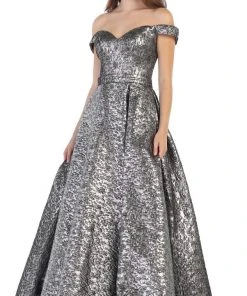 May Queen - RQ7704 Off-Shoulder Ballgown With Train