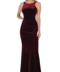 Formal Gowns May Queen - RQ7709 Plunging Scoop Back Velvet Gown