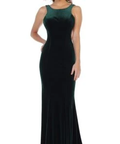 Formal Gowns May Queen - RQ7709 Plunging Scoop Back Velvet Gown