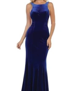 Formal Gowns May Queen - RQ7709 Plunging Scoop Back Velvet Gown