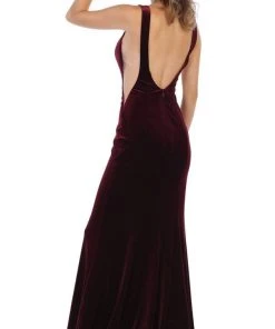 Formal Gowns May Queen - RQ7709 Plunging Scoop Back Velvet Gown