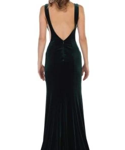 Formal Gowns May Queen - RQ7709 Plunging Scoop Back Velvet Gown