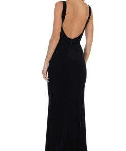 Formal Gowns May Queen - RQ7709 Plunging Scoop Back Velvet Gown