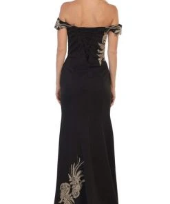 May Queen - RQ7712 Embellished Off-Shoulder Trumpet Dress