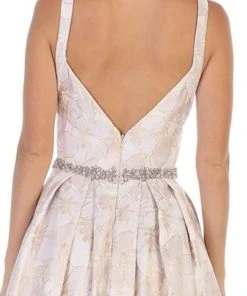 May Queen - RQ7715 Pleated V-Neck A-Line Evening Gown