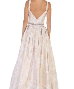 May Queen - RQ7715 Pleated V-Neck A-Line Evening Gown