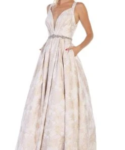 May Queen - RQ7715 Pleated V-Neck A-Line Evening Gown